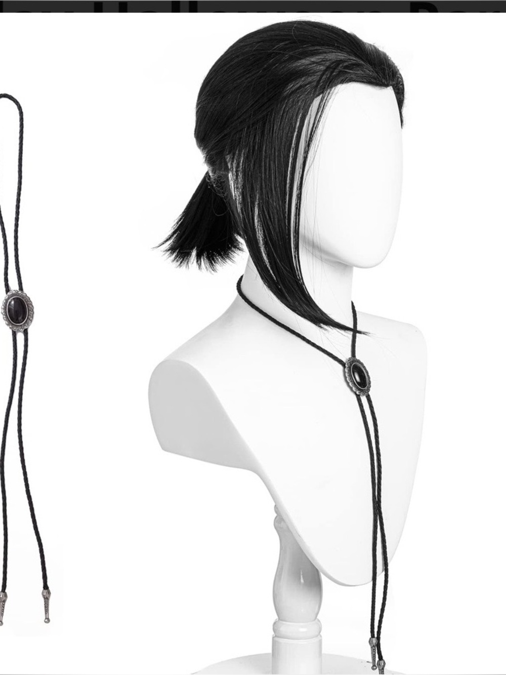 Adult Men Short Black Pigtail Synthetic Hair Wig with Bolo Tie Cosplay Costume